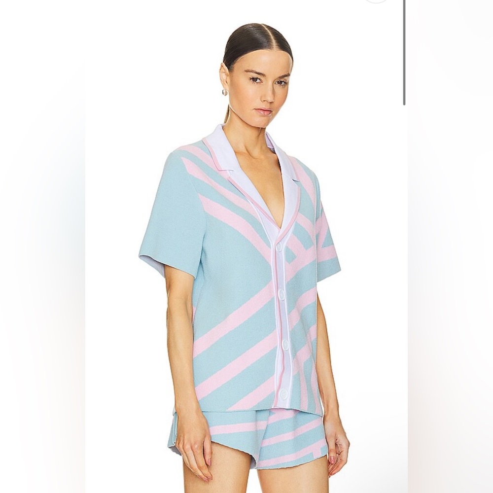 NWT Ser.O.Ya Lei Shirt in Jacquard Pink & Blue - Picture 2 of 5